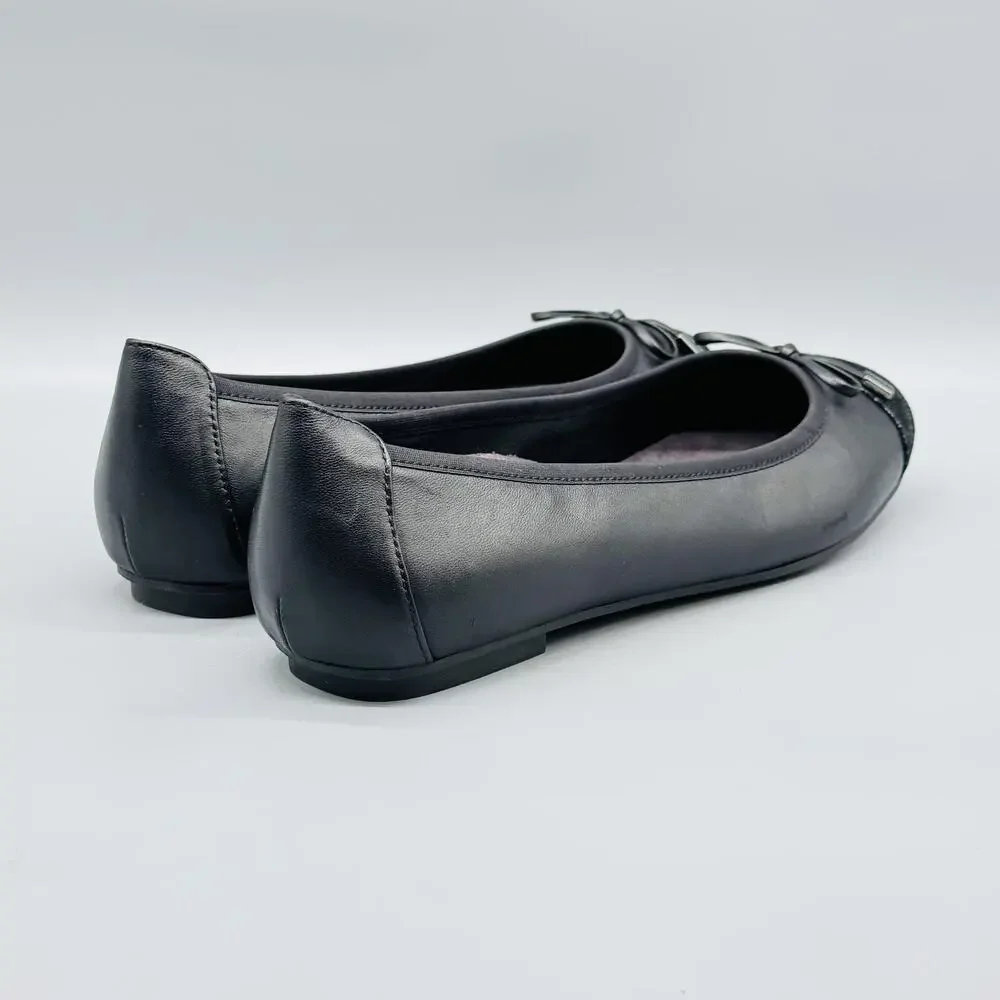 Vionic Shoes Womens 9.5 Black Leather Minna Ballet Flats Bow Cap Toe Comfort - Picture 9 of 13